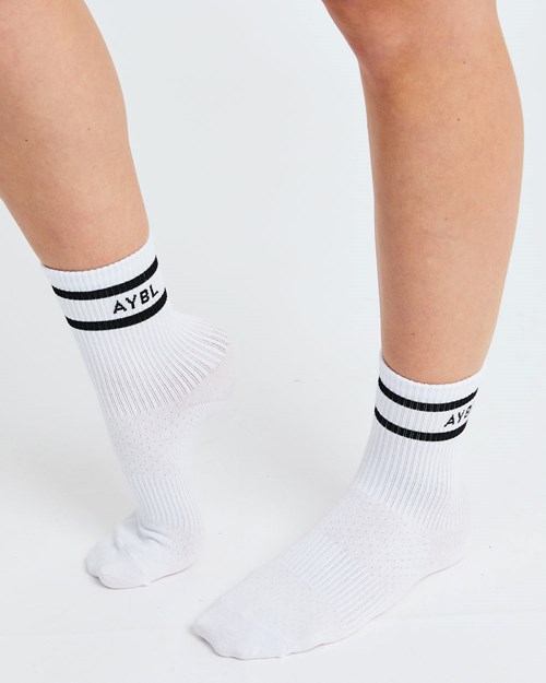AYBL Everyday Double Stripe Crew Socks (3 Pack) Weiß | 135-RJYOGT