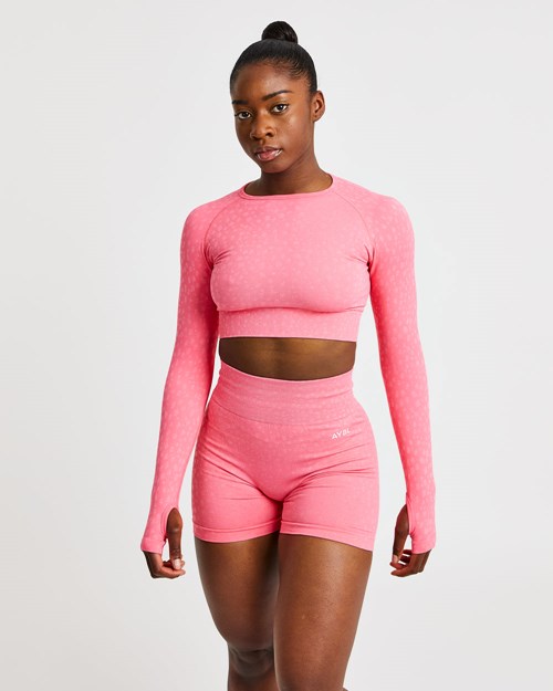 AYBL Evolve Speckle Seamless Long Sleeve Crop Top Koralle Rosa | 285-CMYEST