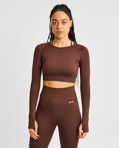 AYBL Luxe Seamless Long Sleeve Crop Top Braun | 867-GPJALN
