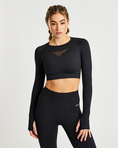 AYBL Motion Seamless Long Sleeve Crop Top Schwarz | 312-EWHCZM