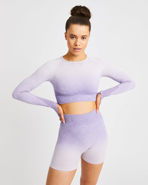 AYBL Pulse Ombré Seamless Long Sleeve Crop Top Lilac | 218-FAQBUK