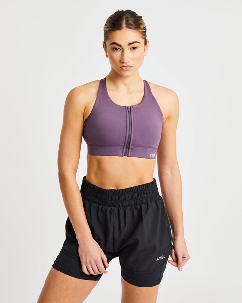 AYBL Sportive Zip Up Sports Bra Lila | 570-OWXHGM