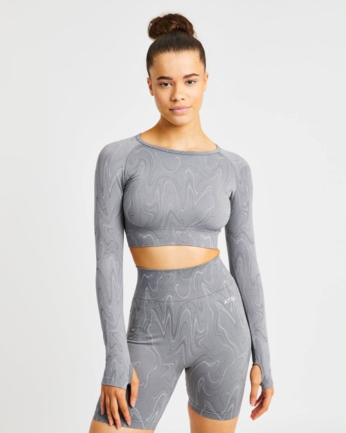 AYBL Velocity Seamless Long Sleeve Crop Top Grau | 182-FAURPY